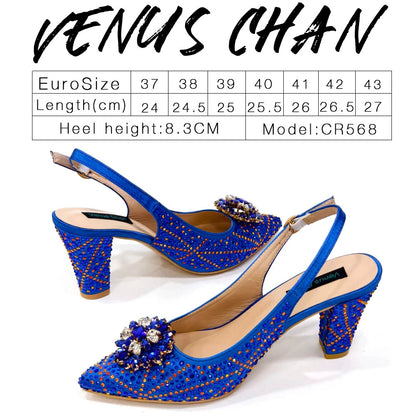 Nigerian Women Heel Party Ladies Italian Design Shoes And Bag Set Decorated with Rhinestone Handbag Wedding Party