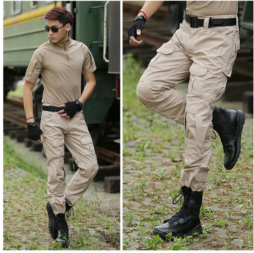 Men's Fashion Outdoor Hiking Overalls Pants Camouflage Tactical Pants Hunting Uniform Fighting Multi-Pocket Trousers