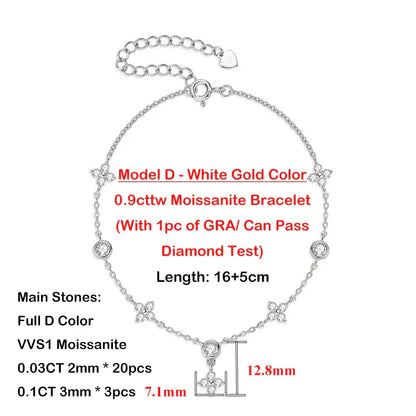 Clover GRA Certified 2cttw D Color Moissanite Bracelet for Women Girl 925 Silver Pass Diamond Test Hand Link Bracelets Gift