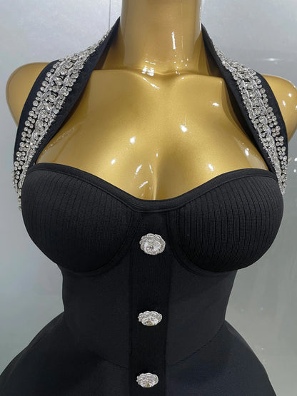 2025 Women Black Sexy Off the Shoulder Shinning Crystal Bodycon Bandage Long Dress Gloves Elegance Celebrate Evening Party Dress