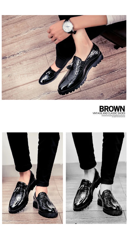 2026 new lazy man slip-on bean shoes men's business casual crocodile print 46 large size fringed leather shoes men