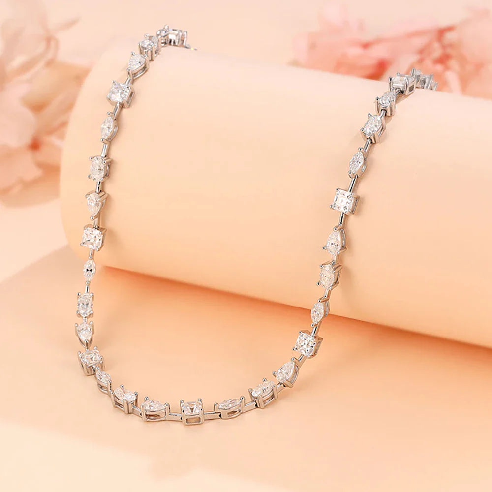 Certified Full Moissanite Necklace Choker for Women S925 Silver Round/Pear/Marquise/Asscher Cut Lab Diamomd Adjustable Neckchain