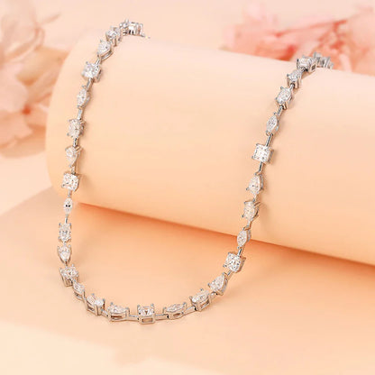 Certified Full Moissanite Necklace Choker for Women S925 Silver Round/Pear/Marquise/Asscher Cut Lab Diamomd Adjustable Neckchain