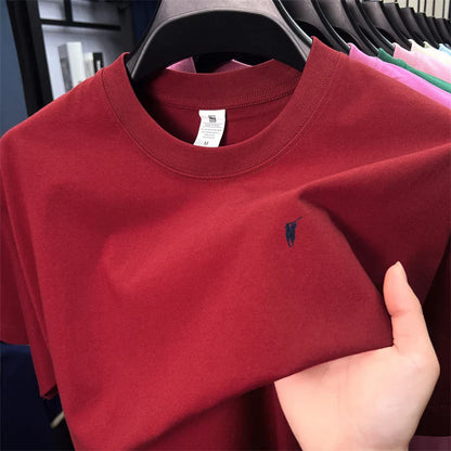 Xiaoma Embroidery Casual Pure Cotton Short Sleeved T-shirt for Young Men, Round Neck Solid Color T-shirt for Men