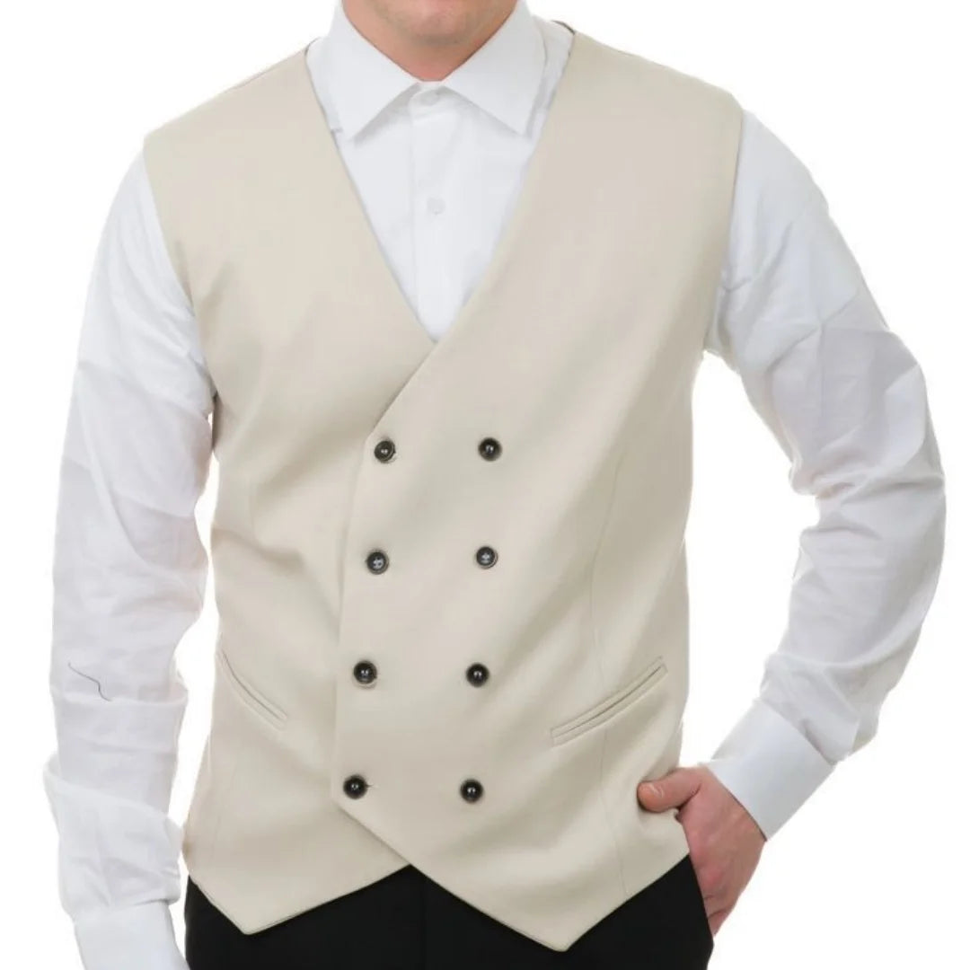 Men Vest White Solid Double Button V Neck Waistcoat For Wedding Banquet Business Party Casual Work Casual Daily Men Suit Vest