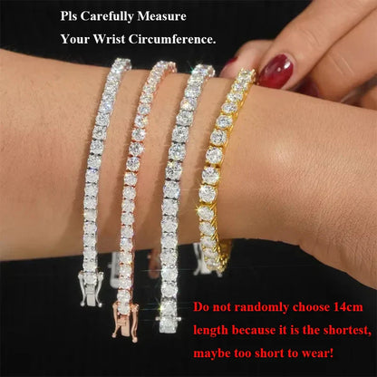 Hidden Spring Buckle Full Moissanite Tennis Bracelet D Color 2/2.5/3/4/5mm Lab Diamond Link Bracelets For Women Man Gift
