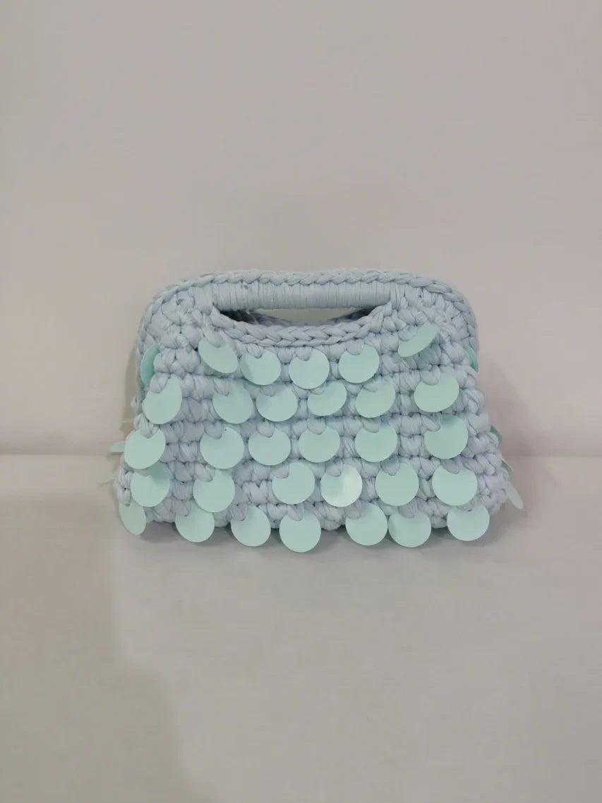 Yingzi Small Sequin Crochet Cluth Bag with Shine Paillettes Handmade Evening Bag Makeup Bag