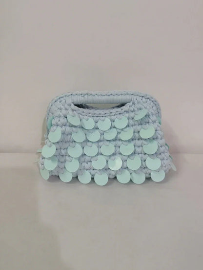 Yingzi Small Sequin Crochet Cluth Bag with Shine Paillettes Handmade Evening Bag Makeup Bag