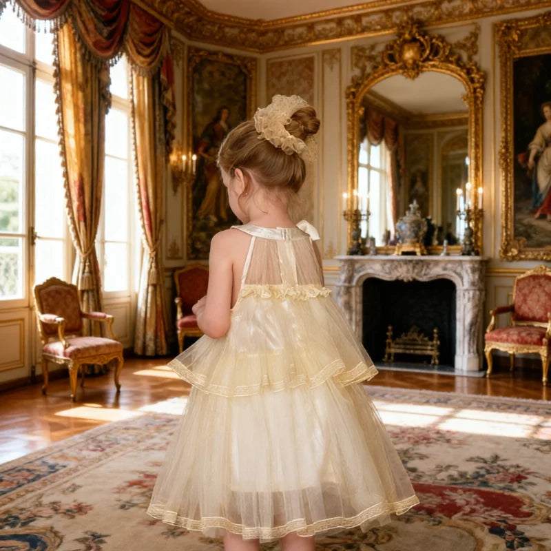 Girls Princess Dress Summer Kids French Sweet Sleeveless Bowknot Tulle Tutu Fluffy Birthday Party Pageant Dresses