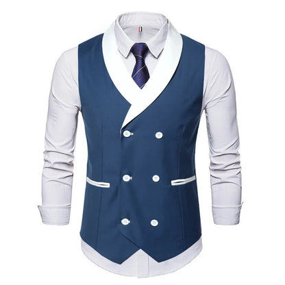 Men Vest Gray With White Lapel And Pocket Double Button Waistcoat For Wedding Birthday Banquet Business Daily Men Suit Vest