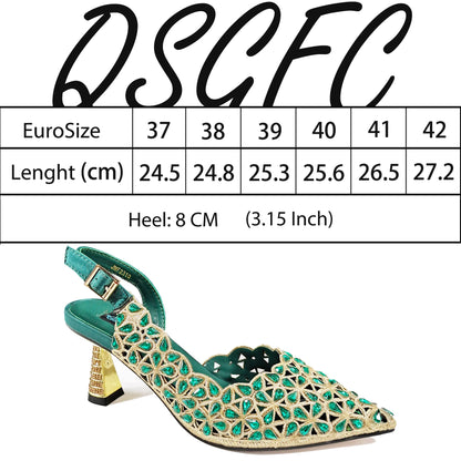 Italian Design Rhinestone-encrusted Sex Ladies Shoes And Special Bag High Heels And Heart Shape Gold Mini Bag