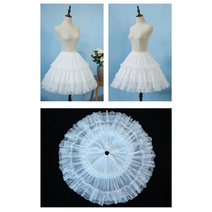 Womens Elastic Waist 2 Hoop Petticoat Ruffle Lace Short Half Slip Underskirt