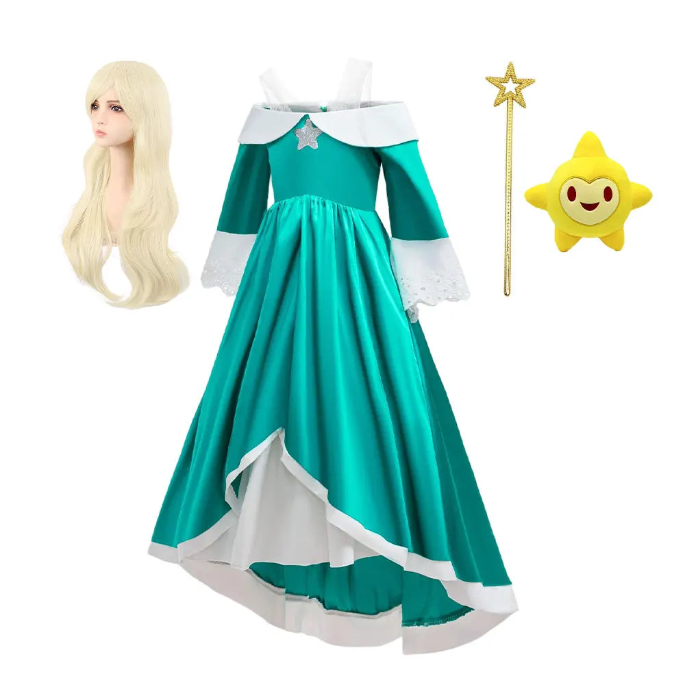 2026 Movie Off Shoulder Big Swing Skirt Princess Galaxy Dress up Rosalina Cosplay Outfit Children Plumber Bros Girl Costume Gown