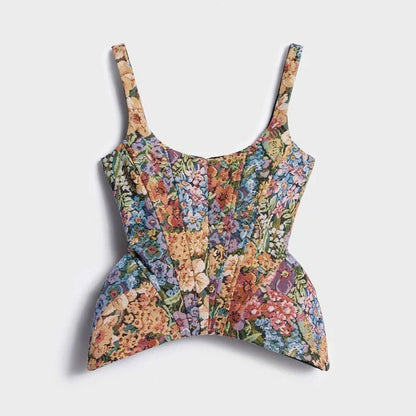 Sexy Print Sling Fishbone Corsets Women Backless Zipper Sleeveless Slim Tops Female 2026 Summer New Chic Evening Party Tanks