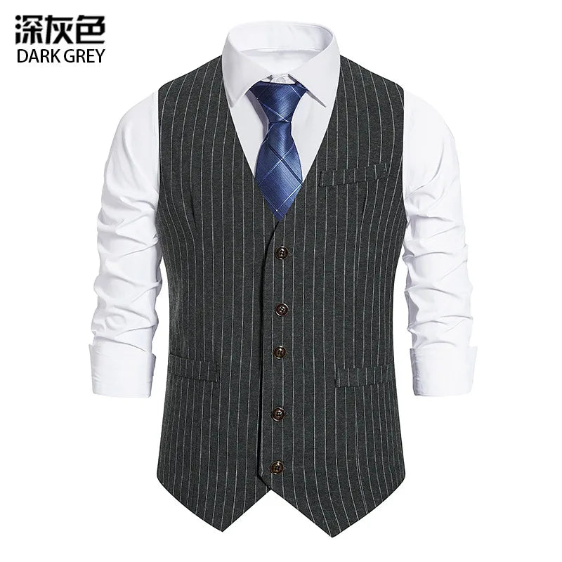 Men's Suit Vest Striped Single Breasted Waistcoat Stylish Mail Suit Retro Vest Wedding Business Banquet Daily Groomsman Uniform