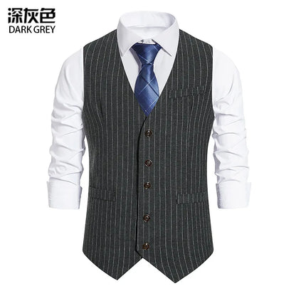 Men's Suit Vest Striped Single Breasted Waistcoat Stylish Mail Suit Retro Vest Wedding Business Banquet Daily Groomsman Uniform