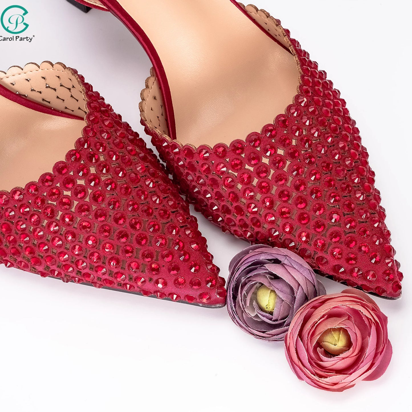 New Wine Red High Heels Shoes And Bag Dotted Crystal Wedding Party Spring, Summer, and Autumn Fashion Women's Noble Sandals