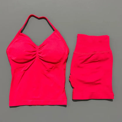 2 Piece Sports Set Women Seamless Yoga Tank With Removable Pads Top Scrunch Butt Workout Leggings Suit Gym Sports Sets