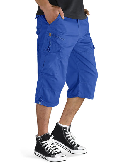 Below Knee Length 3/4 Long Shorts Men's Outdoor Capri Pants Multi Pocket Summer Twill Work Cargo Pants Man