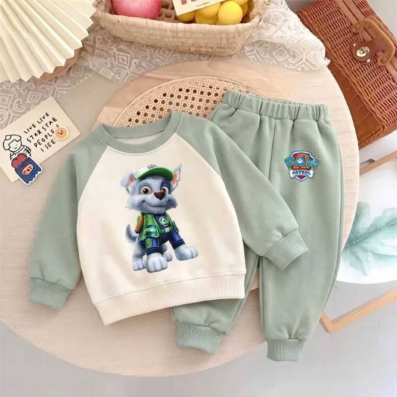 2026 New Paw Patrol Kids Raglan Sweatshirt 2‑Piece Set, Color Block Cartoon Tracksuit for Boys Girls Spring Autumn