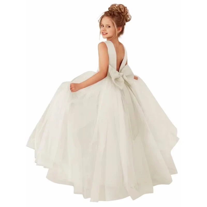 Customized Flower Girls Dress Dusty Pink Pearls Belt With Bow For Wedding Birthday Banquet Prom Ball Holy Communion Gowns