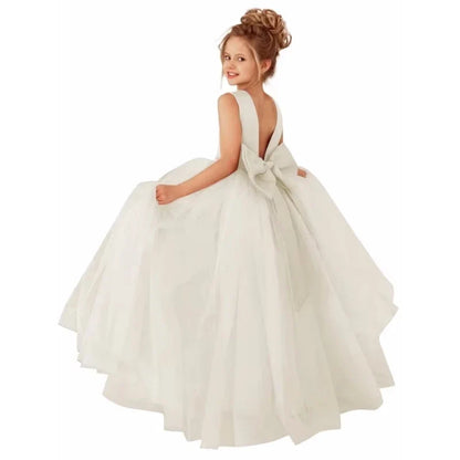 Customized Flower Girls Dress Dusty Pink Pearls Belt With Bow For Wedding Birthday Banquet Prom Ball Holy Communion Gowns