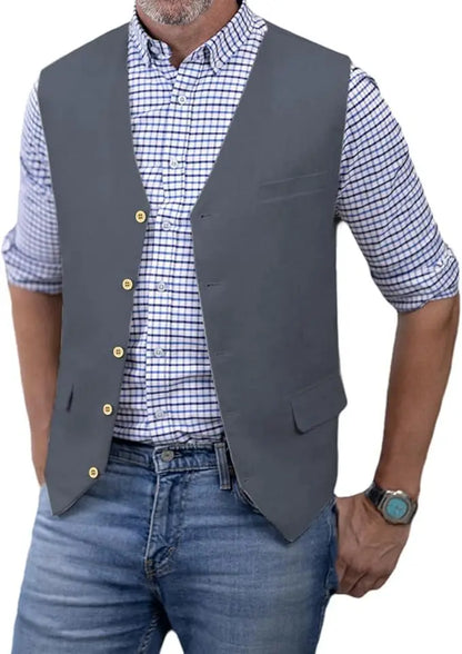Men's Slim Fit Cotton Suit Vest Solid Color Business Casual Business Dinner Party Dress Waistcoat Wedding Groomsman's Dress