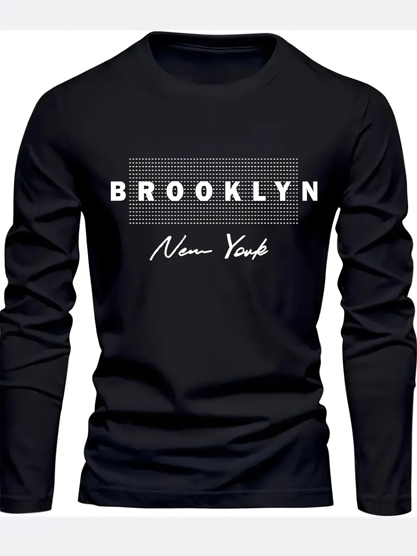 Men's 100% pure cotton loose and comfortable casual sports Brooklyn New York letter printed round neck long sleeved T-shirt top