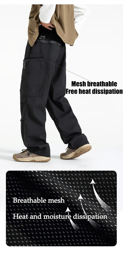 Hiking Pants Men Waterproof Windproof Breathable Elastic Waist Climbing Trekking Fishing Pants Camping Casual Overalls Trousers