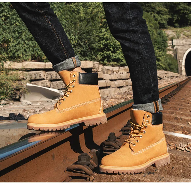 Anti-Slip High-Top  Boots Men's Winter Fce Lined Workwear Boots Briti Sle Boots Rubber Outsole Leather Upper