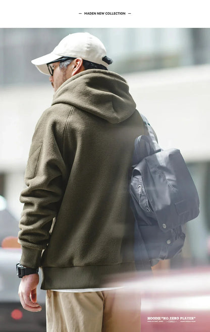 2024 Autumn Winter Casual Heavyweight Hoodie Men's Black Versatile Thickened Fleece Pullover Loose Warm Hooded Sweatshirt