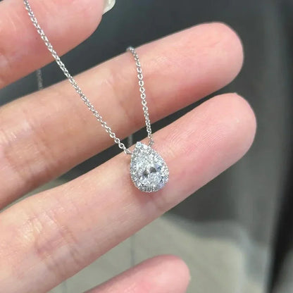 Certified 1/2 Carat Pear Cut Moissanite Pendant Necklaces 925 Sterling Silver Tear Drop Halo Diamond Neck Chain for Women