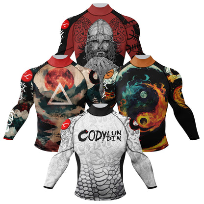 Cody Lundin Mock Neck Men Compression Long Sleeve Fitness Shirt Grappling Boxing Jersey, MMA Jitsu BJJ Rash Guard With Anti Slip