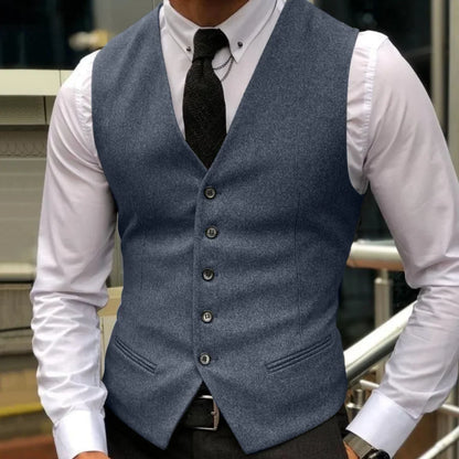 Men Vest Brown Herringbone Single Breasted With Lapel Waistcoat For Wedding Party Business Work Daily Casual Ball Men Suit Vest