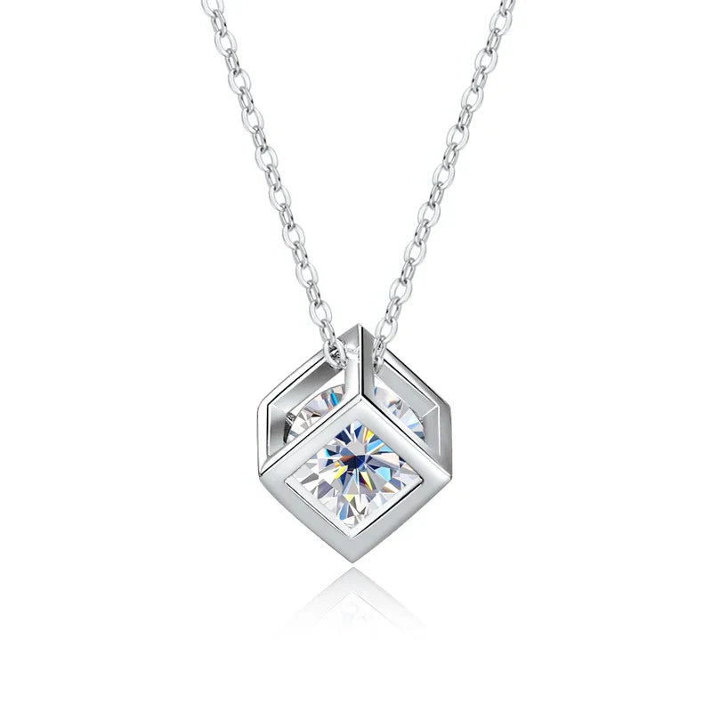 Real S925 Sterling Silver 1ct Moissanite Pendant Necklace for Women Party Fine Jewelry Diamond Neck Chain Necklaces Gift