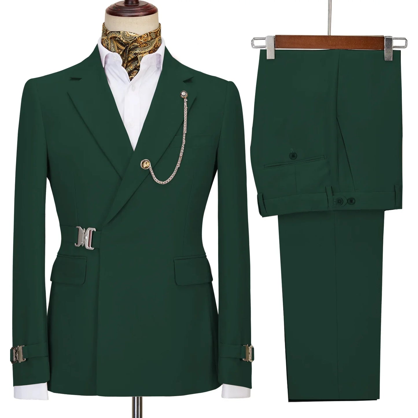 New casual Black men's suits slim two-piece business Korean version of the groom and best man wedding dress