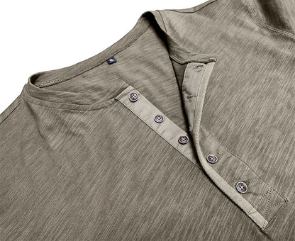 New Autumn Long Sleeve T-Shirt Mens Casual Solid Color Top Henley Neck Slim Versatile Work T-shirt Breathable Outdoor Thin Tee