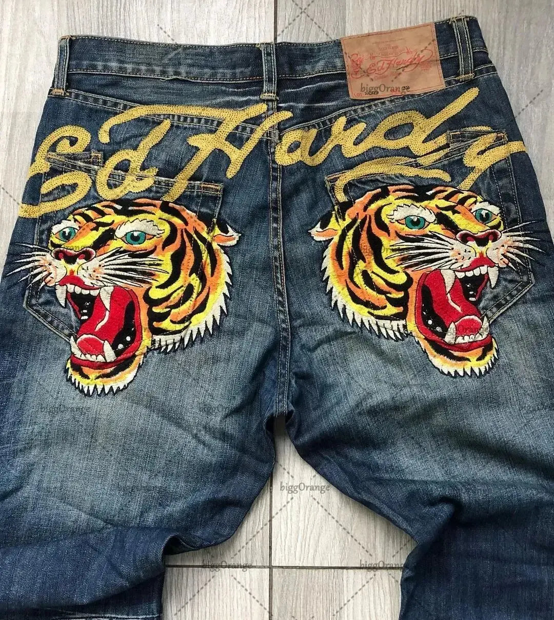 Mens Jeans Streetwear Y2K Vintage Straight Leg Denim Pants Skull Rose Flame Print Design Loose Fit Retro Punk Hip Hop Fashion
