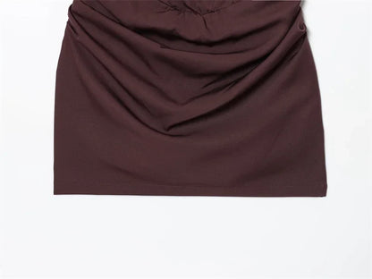 Women's Dress 2025 Autumn New Arrivals Reddish-Brown Spaghetti Strap Sexy Bodycon Mini Dress with Tie Details Stylish and Unique