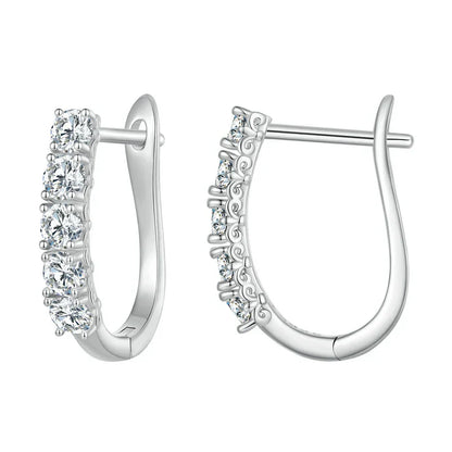 1.0CT Moissanite Ear Buckles 925 Sterling Silver U-Shaped Hoop Earrings for Women Valentine's Day Jewelry Gift
