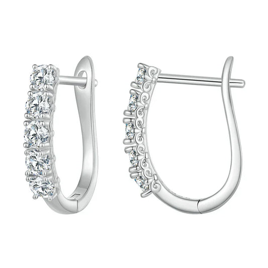 1.0CT Moissanite Ear Buckles 925 Sterling Silver U-Shaped Hoop Earrings for Women Valentine's Day Jewelry Gift