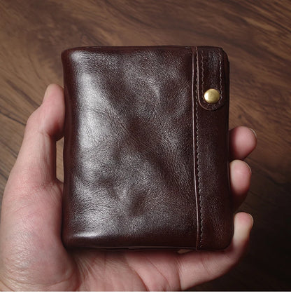 Luxury Genuine Leather Small Lightweight Bifold Wallet Men Women Money Clip Credit Card Holder with Hidden Zipper Pocket