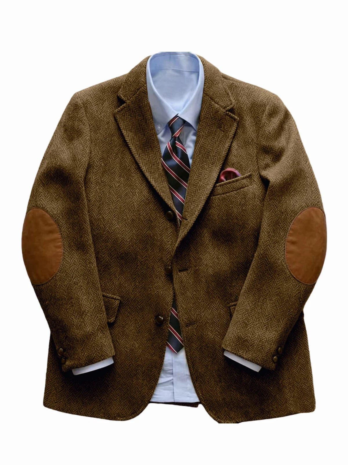 Men's Vintage Herringbone Tweed Blazer With Elbow Patch 2 Button Single Breasted Cotton Casual Slim Fit Business Jacket XS-7XL