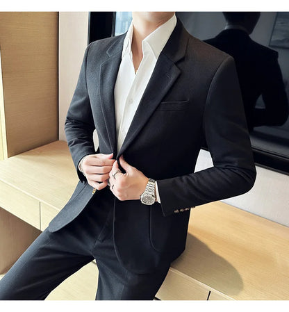Autumn  Winter New Fine Striped Woolen Suit Jacket Men Casual Business Slim Fit Party Dress Formal Wedding Fashion Suit Coat