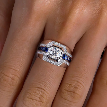 Men's 1ct D Color Moissanite Ring 925 Sterling Silver Gold Plated Retro Luxury Lab Created Diamond Engagement Ring