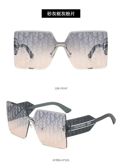 New Fashion Rimless Sunglasses Women Large Frame One Piece Sun Glasses Ladies Luxury Letter Coated Eyewears Gafas De Sol UV400