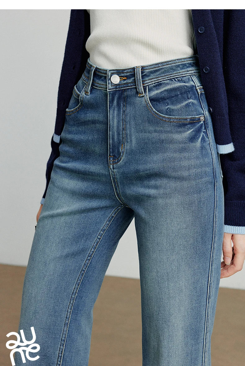 Women Denim jeans 2025 Autumn New Lycra Stretch Mid Waist Cotton Flares Pants