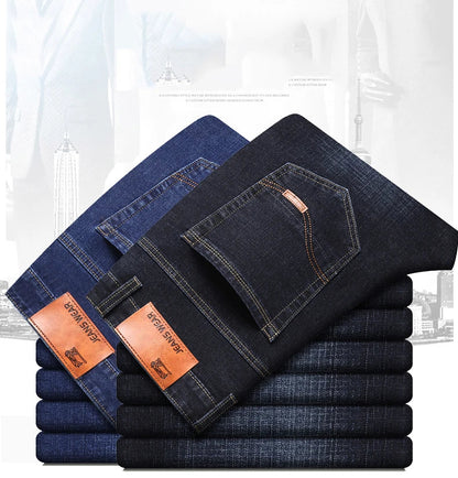 New Men's Fashion  Business Casual Stretch Slim Jeans Classic Trousers Denim Pants Male Black Blue