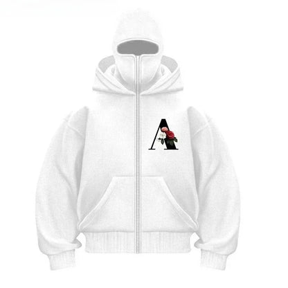 Men and women Balaclava Y2K Gothic Harajuku winter new item double hooded sweatshirt men's hooded mask zipper sportswear