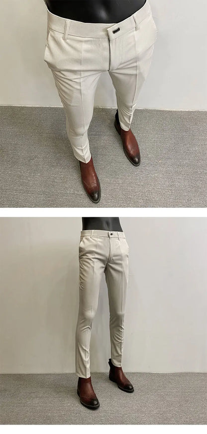 2024 Summer New Men's Casual Stretch Suit Pants Men Fashion Slim Fit Solid Color Formal Business Social Office Trouser 36-28